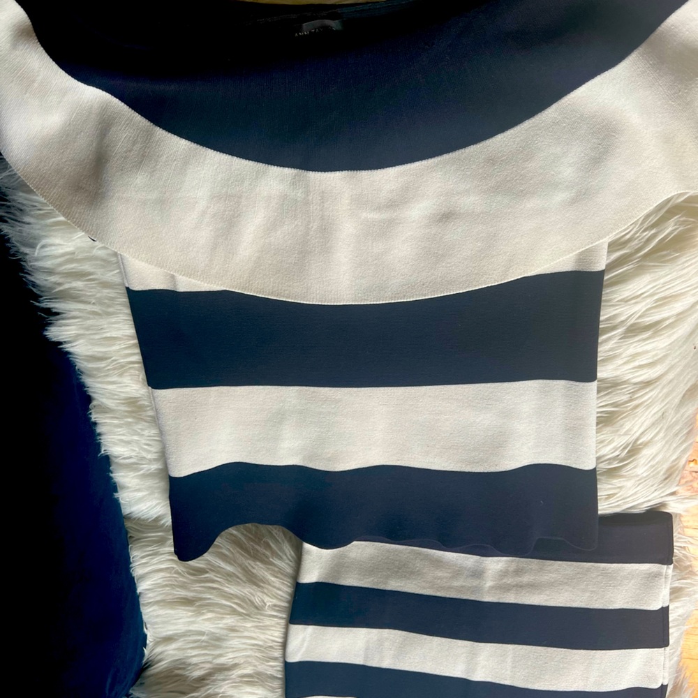 Striped navy and white ensemble to wear at work.